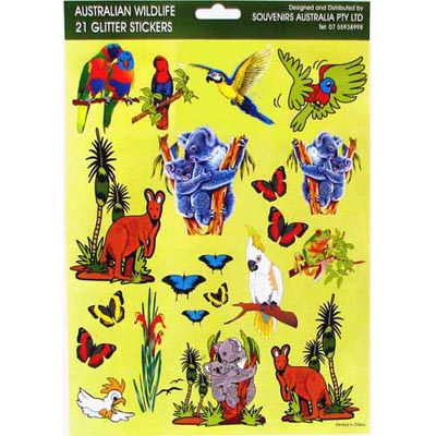 Australian Wildlife Glitter Stickers, A4 sheet